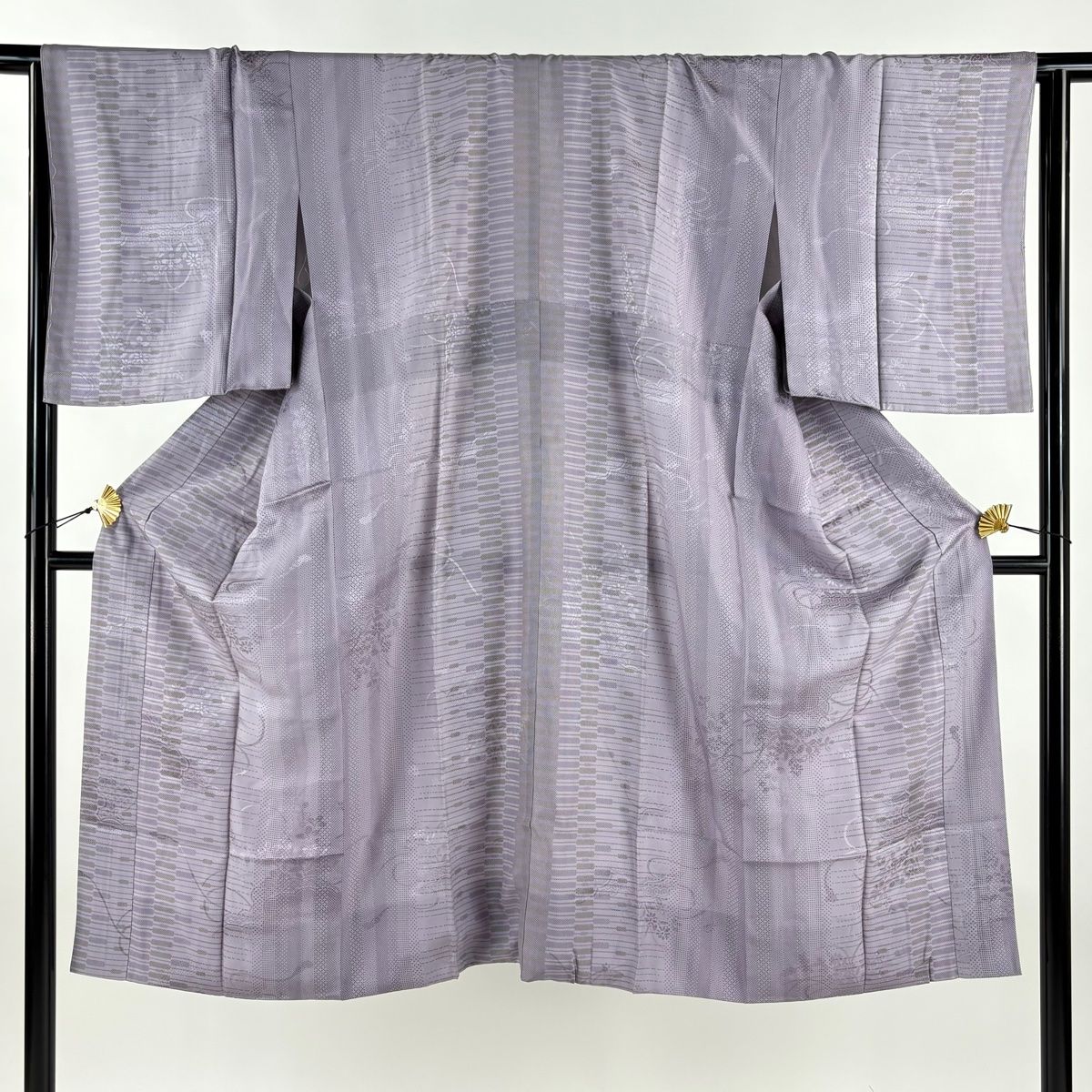 長襦袢 身丈125.5 cm 裄丈65.5 M 縞 地紋 紫 正絹 秀品