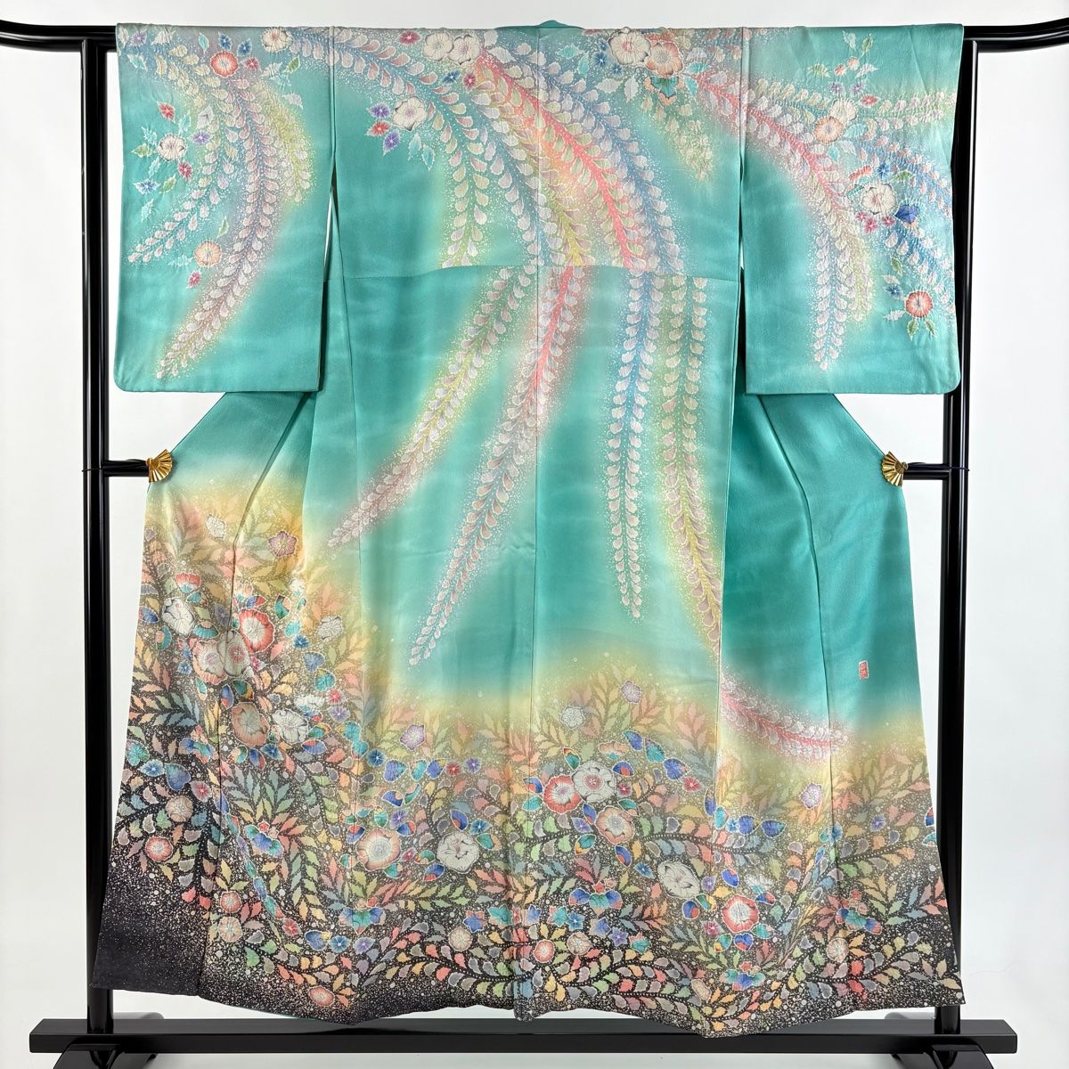 訪問着 身丈154.5 cm 裄丈63 S 袷 落款 辻が花 銀通し ぼかし 緑 正絹