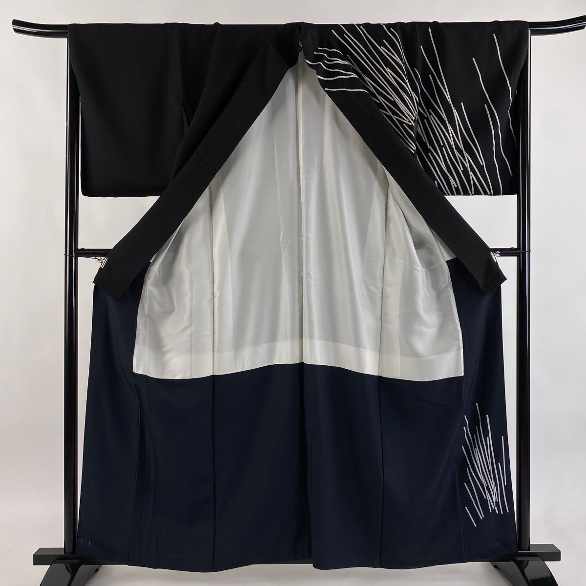  訪問着 身丈160 cm 裄丈66 M 袷 管有鬼一 落款 鷺 金彩 黒 正絹 訪問着 付け下げ 着物