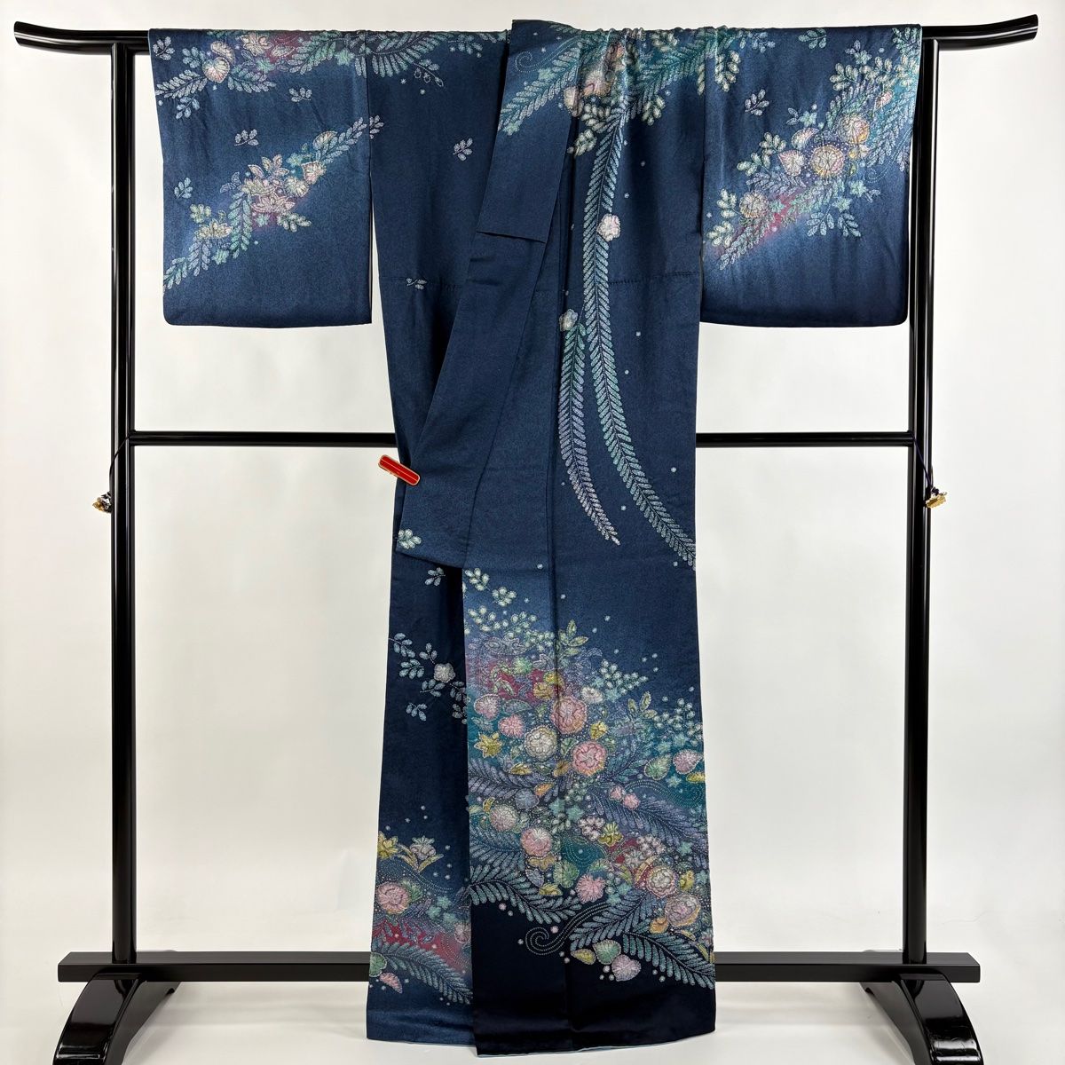 美品】 訪問着 身丈164cm 裄丈68cm L 袷 辻が花 金彩 ぼかし 藍色 正絹