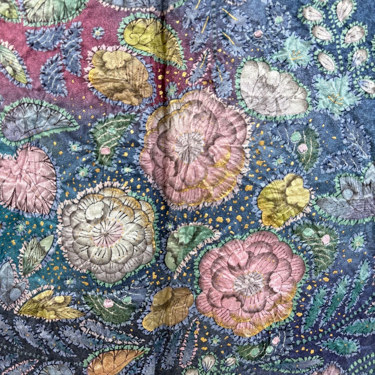 美品】 訪問着 身丈164cm 裄丈68cm L 袷 辻が花 金彩 ぼかし 藍色 正絹