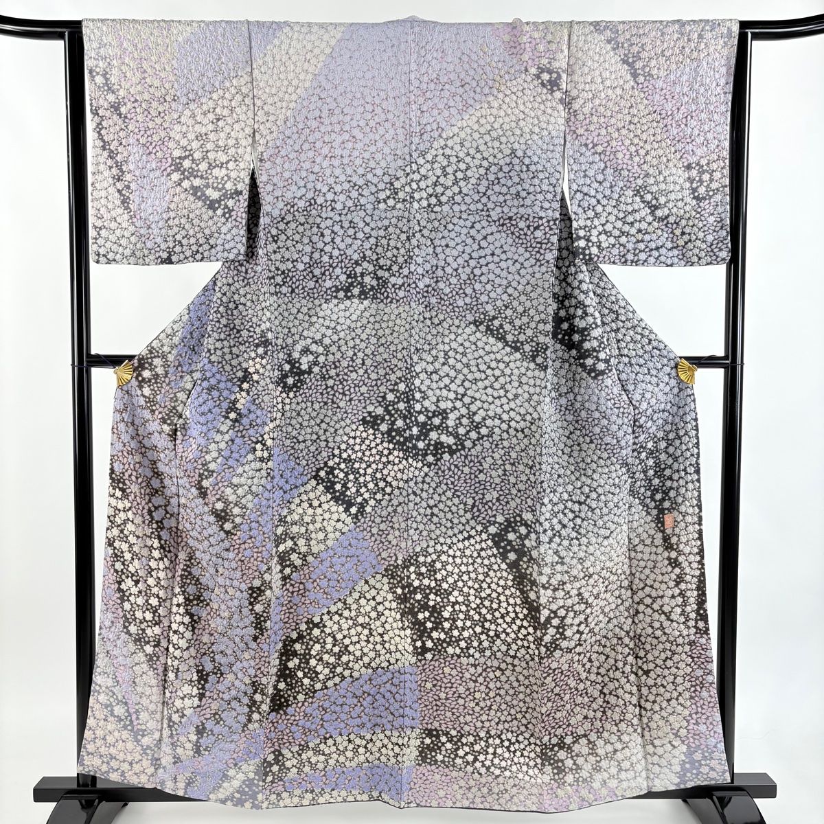 訪問着 身丈158 cm 裄丈64 M 袷 滝泰 落款 花 金通し 相良刺繍 紫 正絹