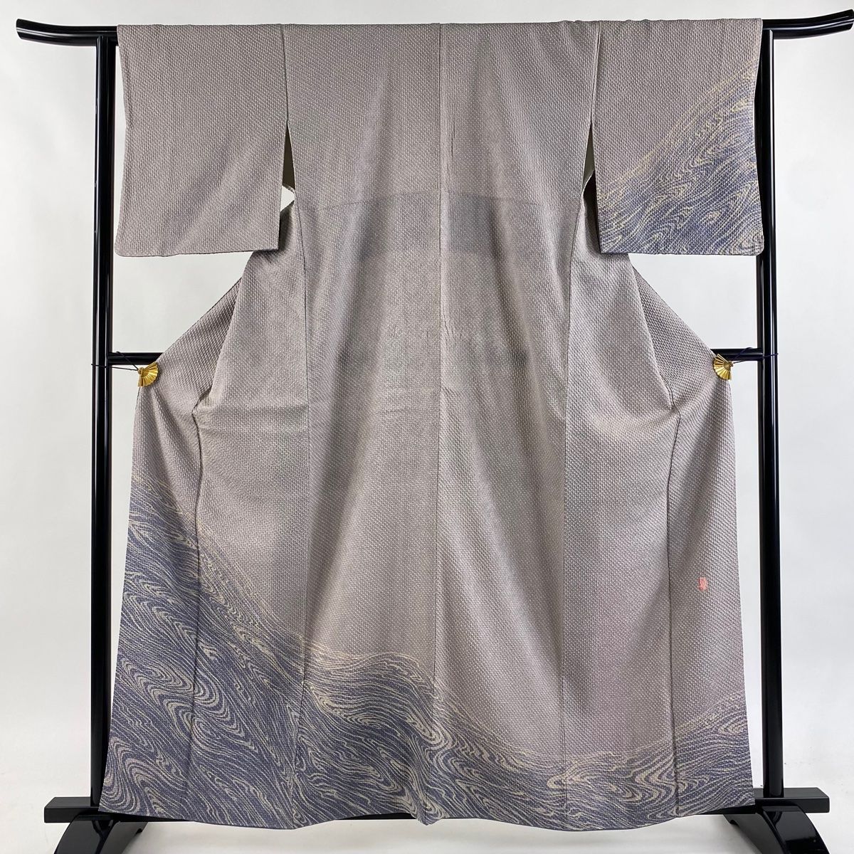 付下げ 身丈160 cm 裄丈63 S 袷 藤娘 落款 波 絞り 灰紫 正絹