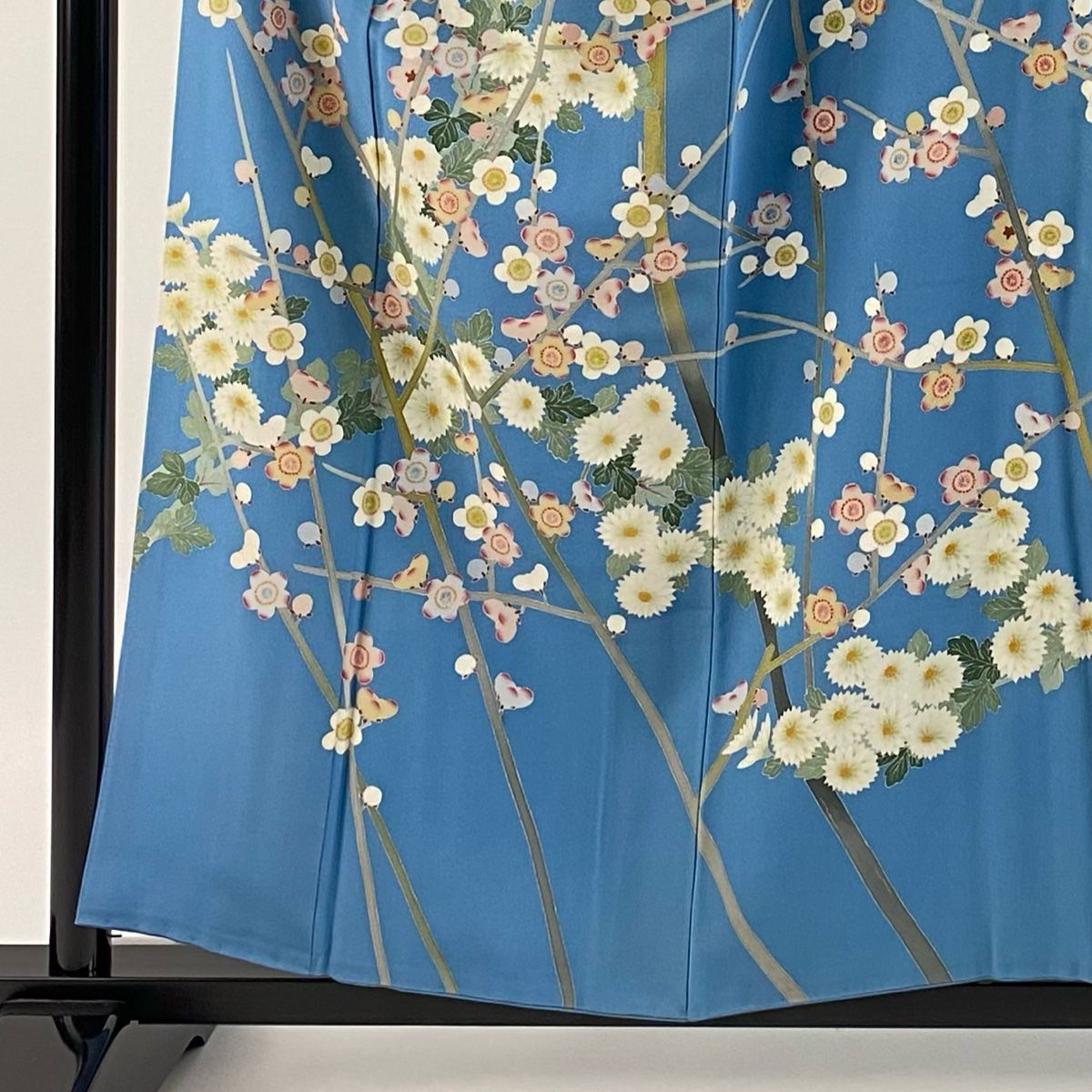 訪問着 身丈156.5 cm 裄丈66.5 M 袷 加賀友禅 落款 証紙 菊 枝梅 水色 正絹