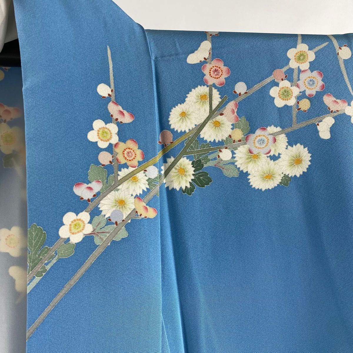  訪問着 身丈156 5 cm 裄丈66 M 袷 加賀友禅 落款 証紙 菊 枝梅 水色 正絹 訪問着 付け下げ 着物