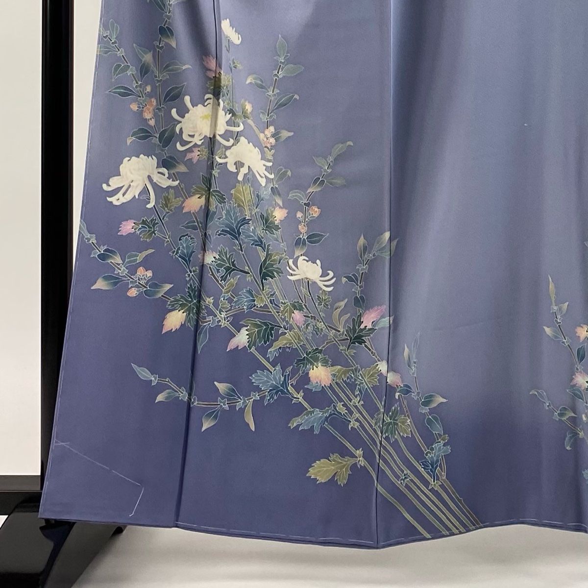 訪問着 身丈160.5 cm 裄丈66 M 袷 加賀友禅 竹内銀風 落款 証紙 菊 ぼかし 灰紫 正絹