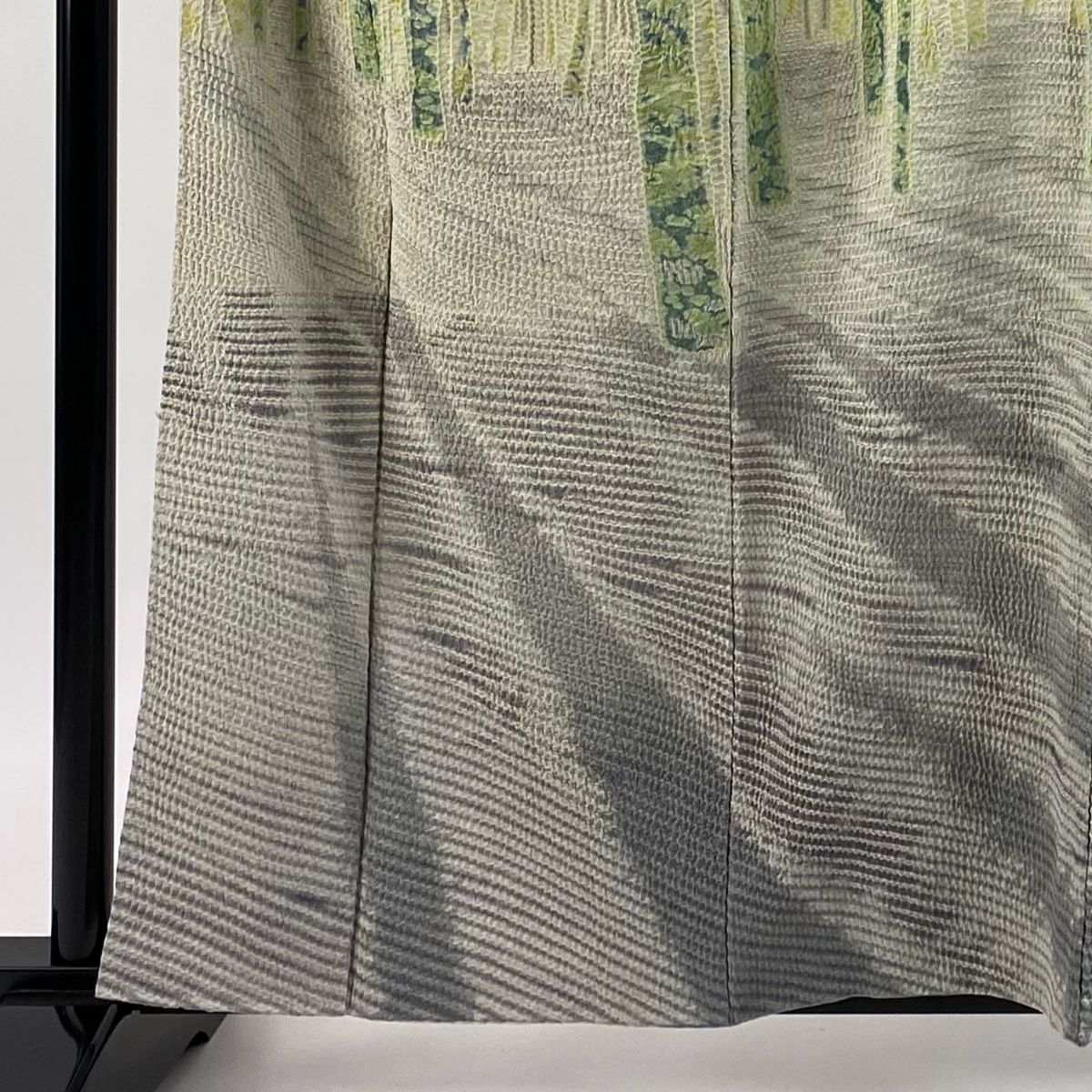 訪問着 身丈159 cm 裄丈64 M 袷 滝泰 落款 樹木 金通し 絞り 黄緑色 正絹