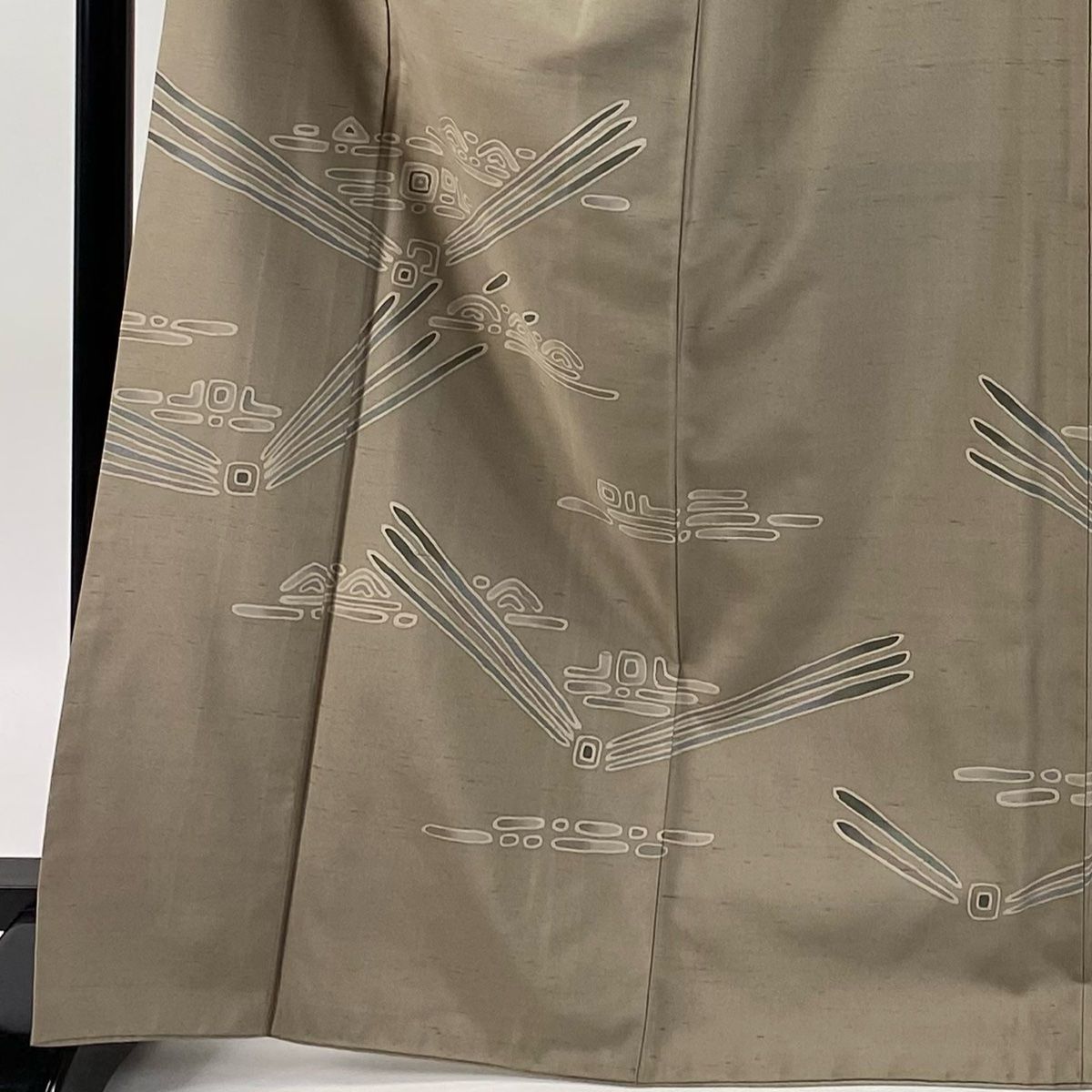 訪問着 身丈168 cm 裄丈68 L 袷 牛首紬地 落款 幾何学 灰茶 正絹