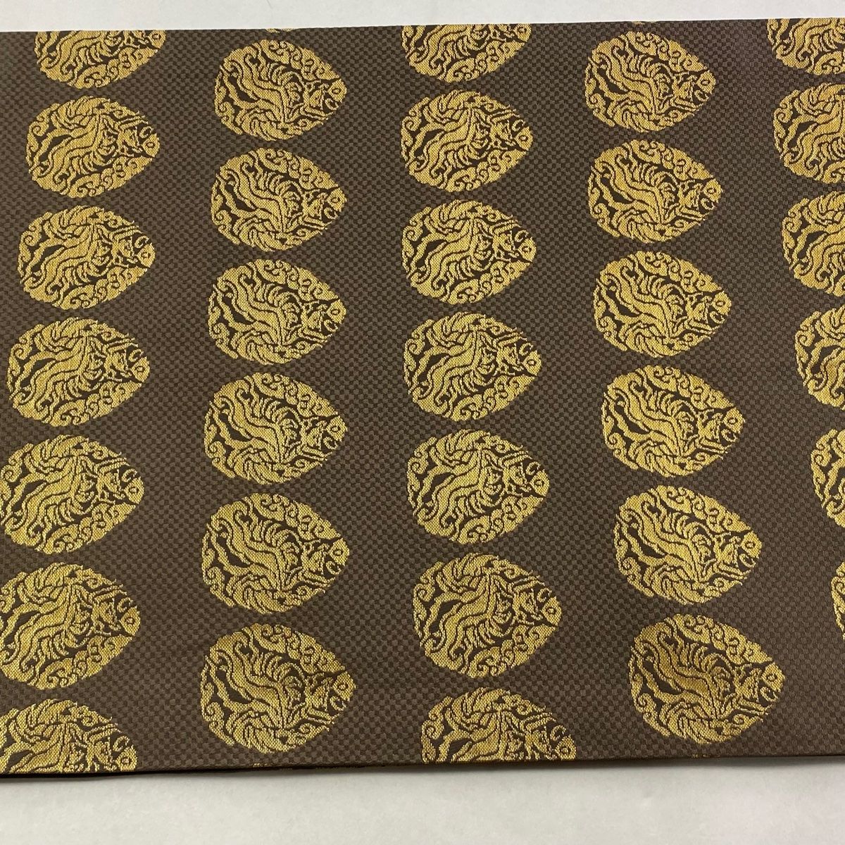 美品】 袋帯 逸品 龍村晋 落款 名物興福寺金錦 箔 茶色 全通 正絹