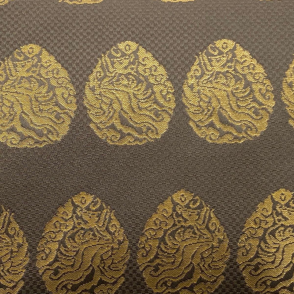 美品】 袋帯 逸品 龍村晋 落款 名物興福寺金錦 箔 茶色 全通 正絹