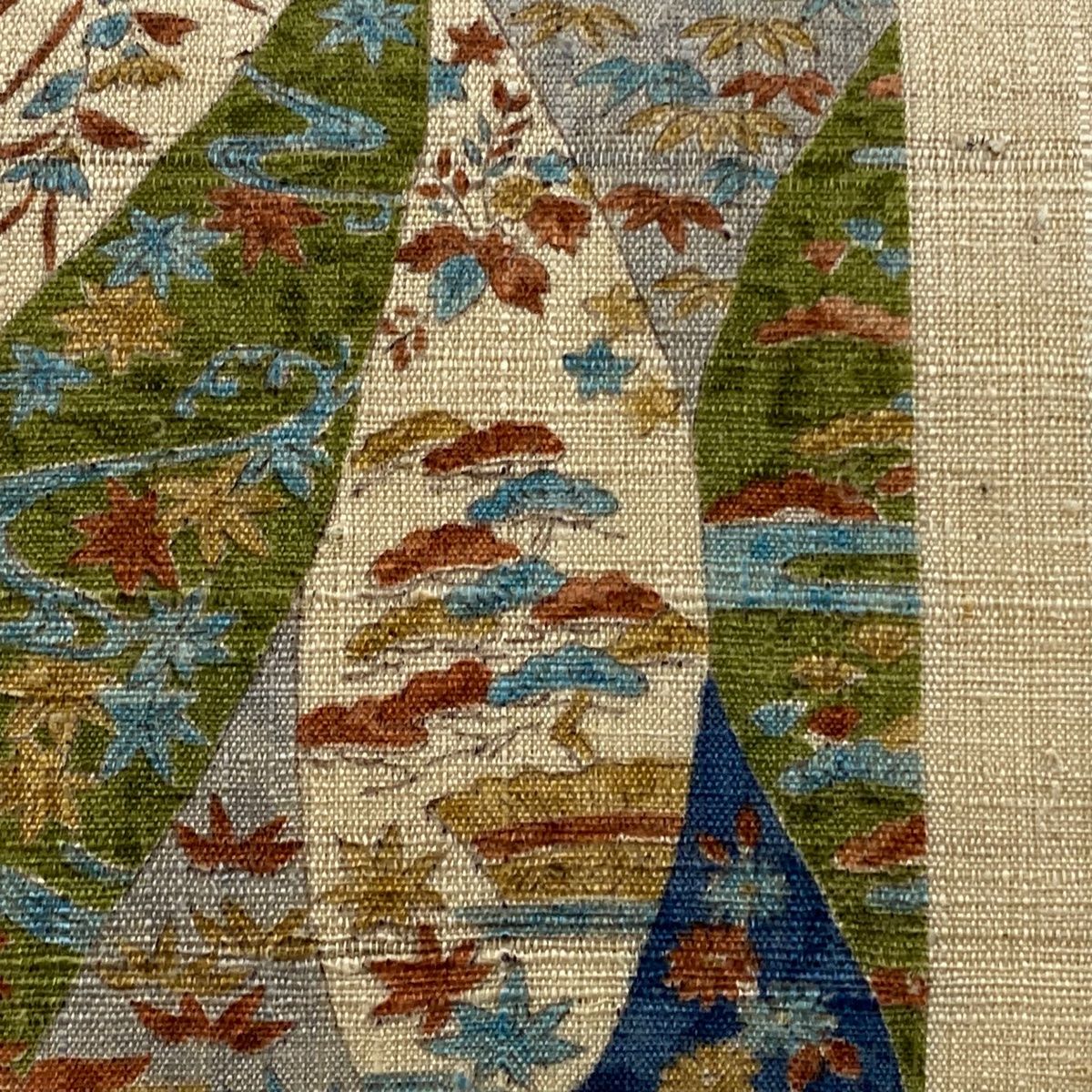 開き名古屋帯 家屋 草花 ベージュ 正絹