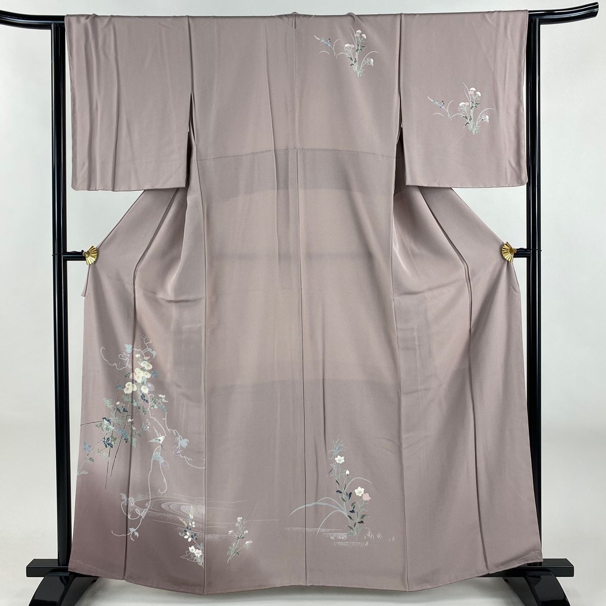 訪問着 身丈162 cm 裄丈64 M 袷 鳥 菊 ぼかし 薄紫 正絹 秀品