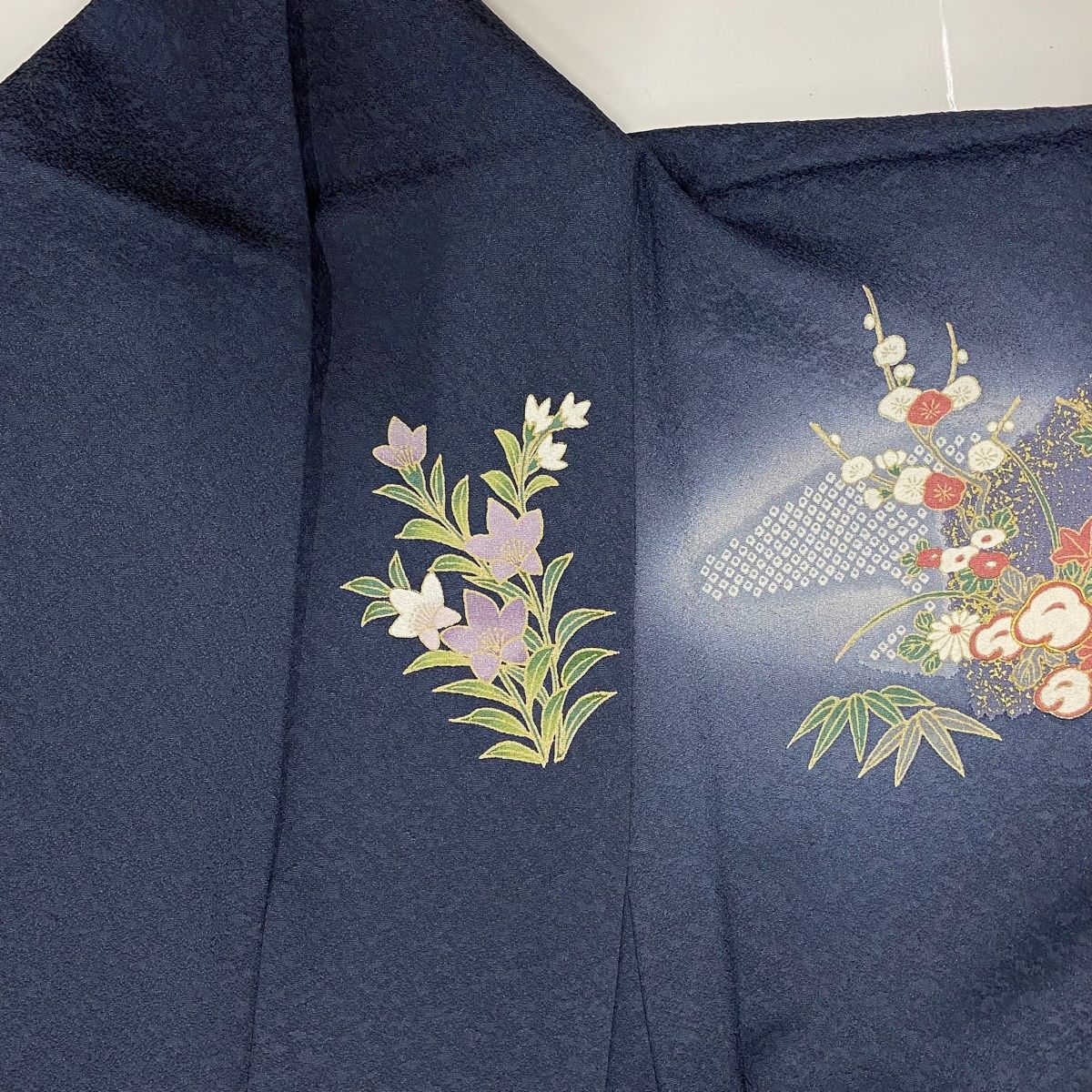  訪問着 身丈151 cm 裄丈64 M 袷 牡丹 流水 金糸 金彩 濃紺 正絹 秀品 訪問着 付け下げ 着物