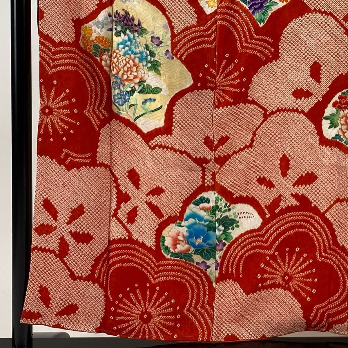 振袖 身丈156 cm 裄丈63.5 S 袷 菊 梅 金糸 総絞り 朱色 正絹 秀品