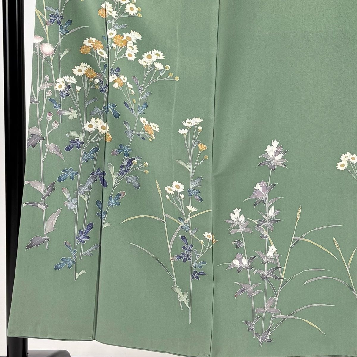 訪問着 身丈152 5 cm 裄丈62 S 袷 落款 菊 竜胆 灰緑 正絹 秀品
