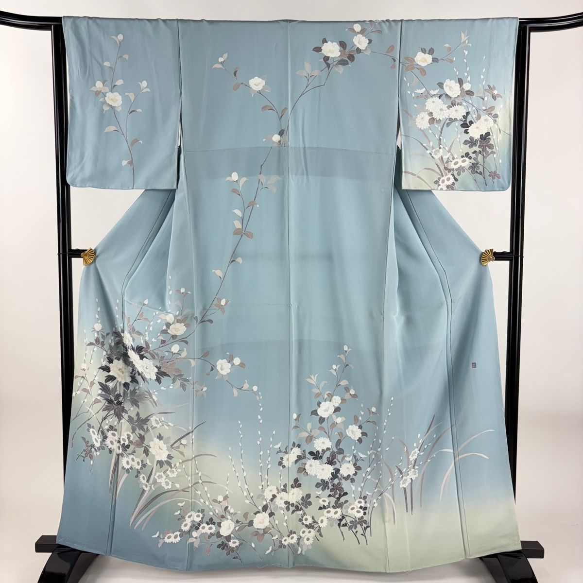 訪問着 身丈161 5 cm 裄丈64 M 袷 落款 牡丹 猫柳 ぼかし 水色 正絹 秀品