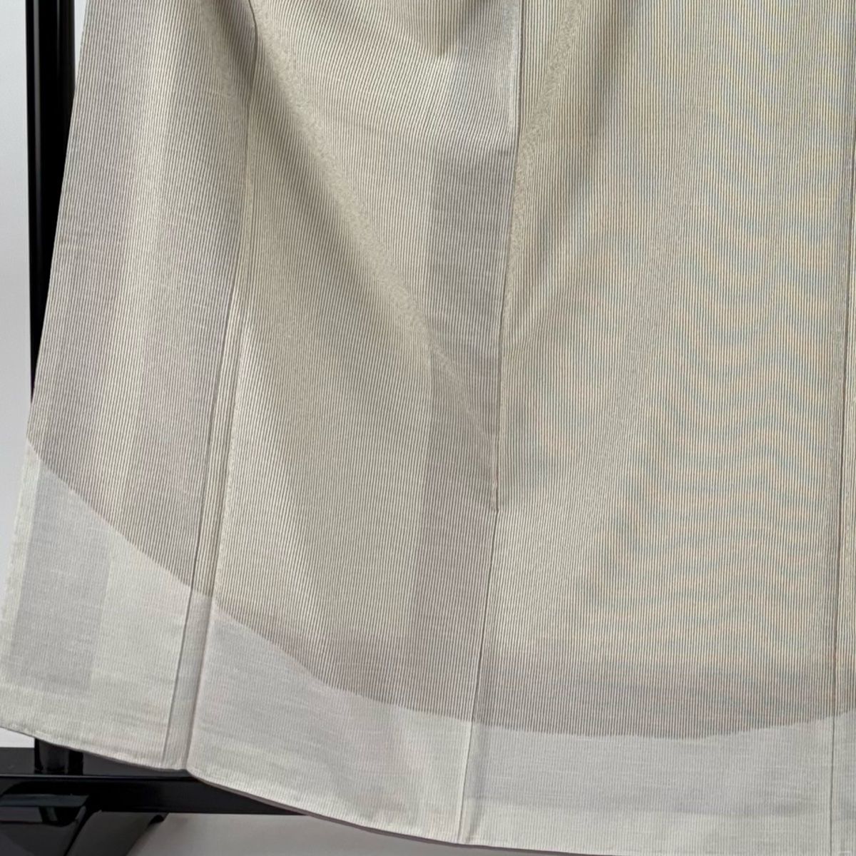 訪問着 身丈160 5 cm 裄丈65 M 袷 紬地 縞 ベージュ 正絹 秀品 一つ紋