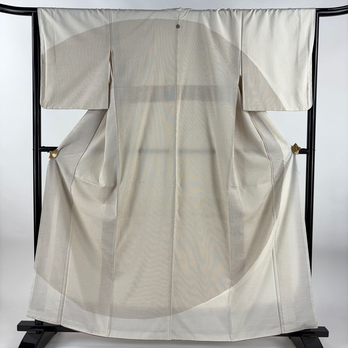 訪問着 身丈160.5 cm 裄丈65.5 M 袷 紬地 縞 ベージュ 正絹 秀品 一つ紋