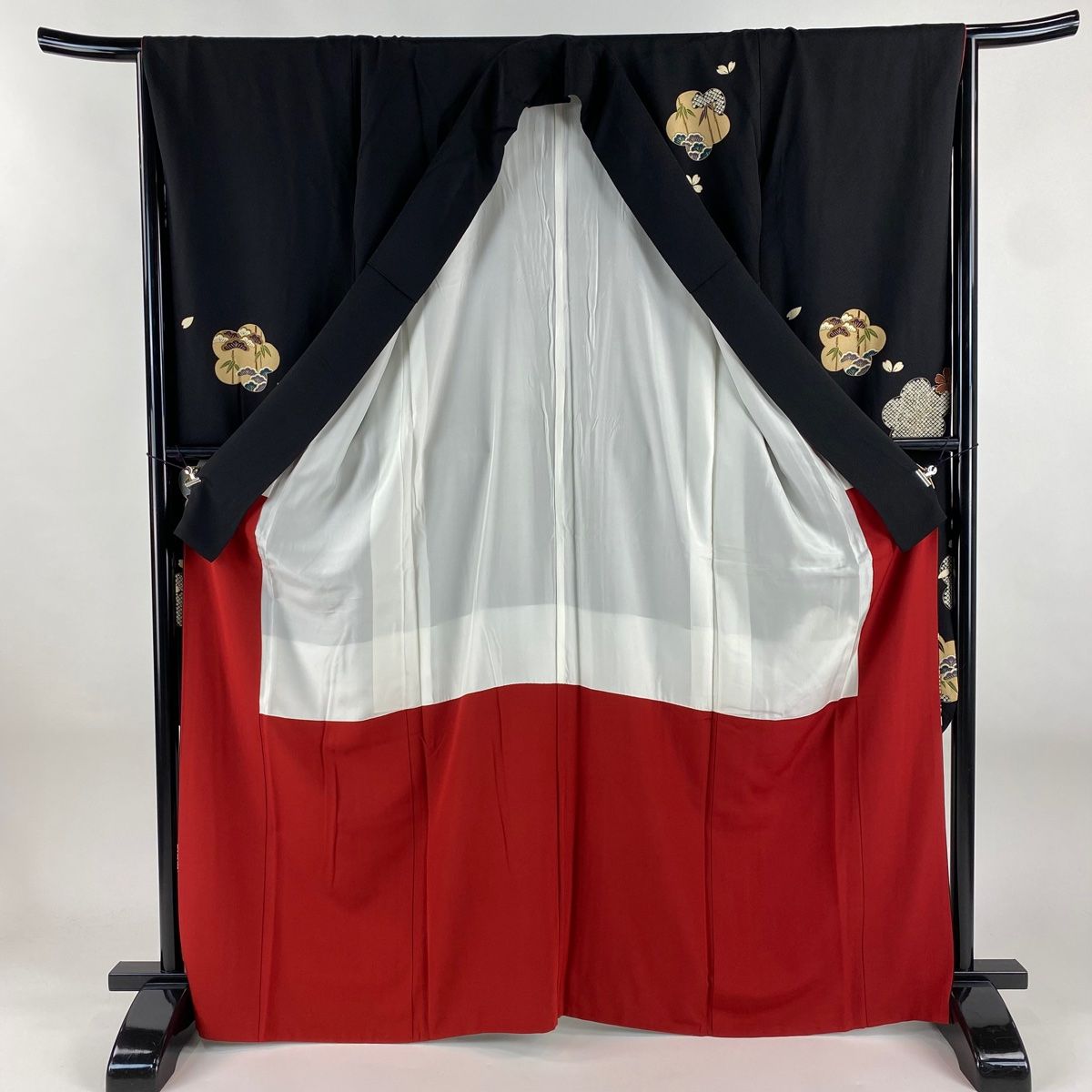  振袖 身丈165 5 cm 裄丈65 M 袷 松竹梅 桜 金彩 黒 正絹 秀品 振袖 着物