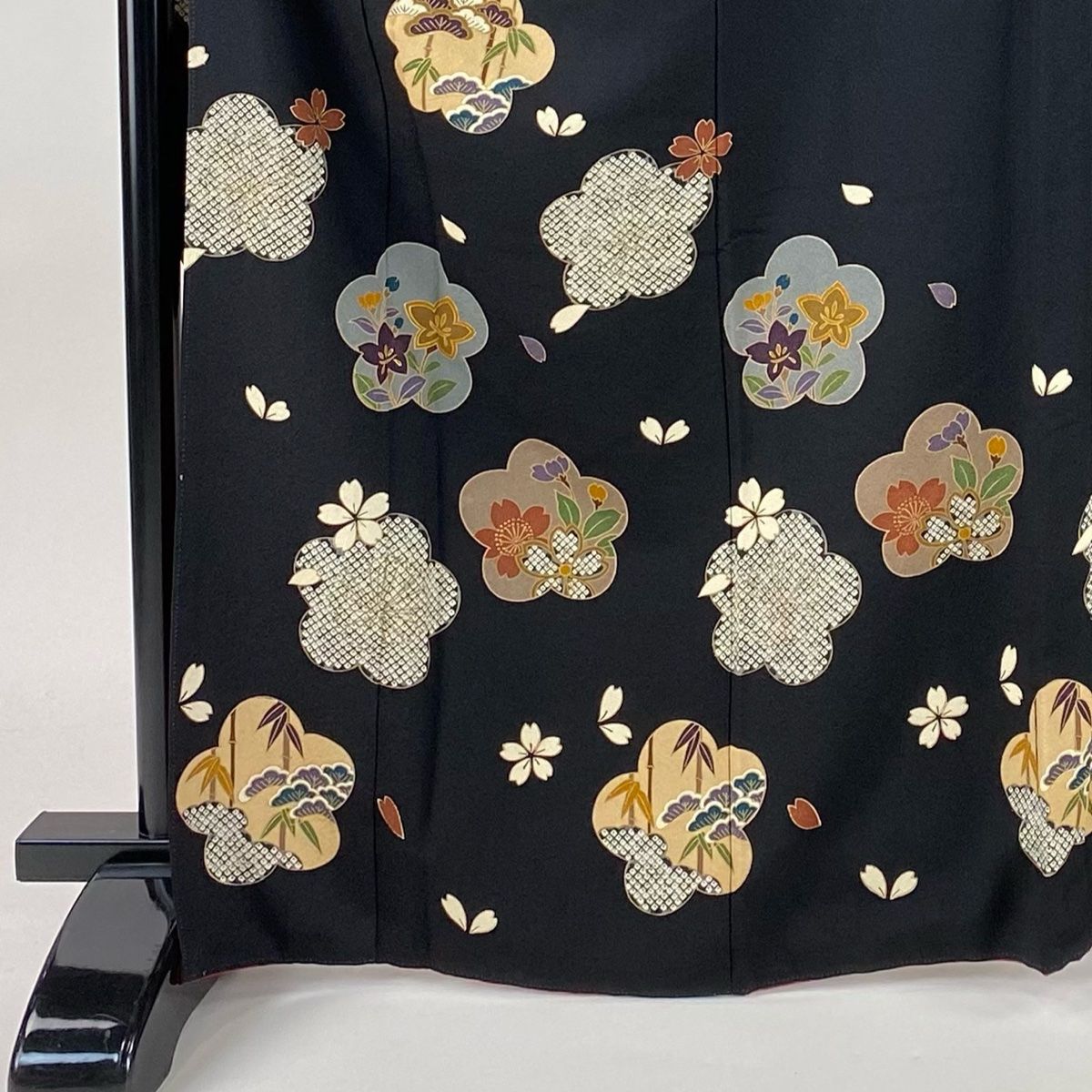 振袖 身丈165 5 cm 裄丈65 M 袷 松竹梅 桜 金彩 黒 正絹 秀品