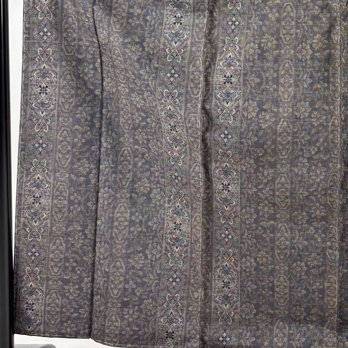 紬 身丈158 5 cm 裄丈63 S 袷 縞 草花 灰紫 正絹 秀品