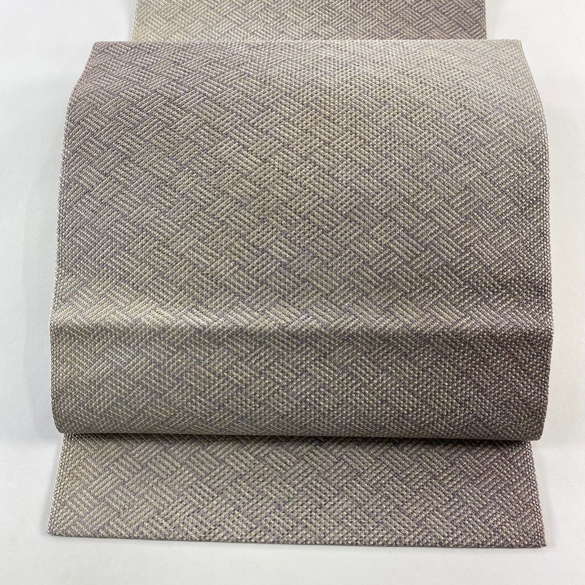 名古屋帯 秀品 八寸名古屋帯 松葉仕立て 幾何学模様 銀糸 灰紫 正絹