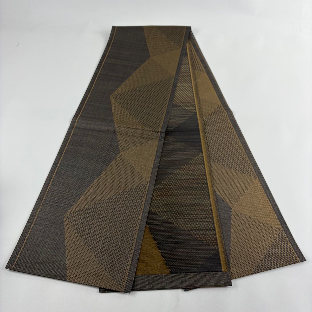  名古屋帯 秀品 斜め格子 幾何学模様 金糸 灰茶 正絹 名古屋帯 帯