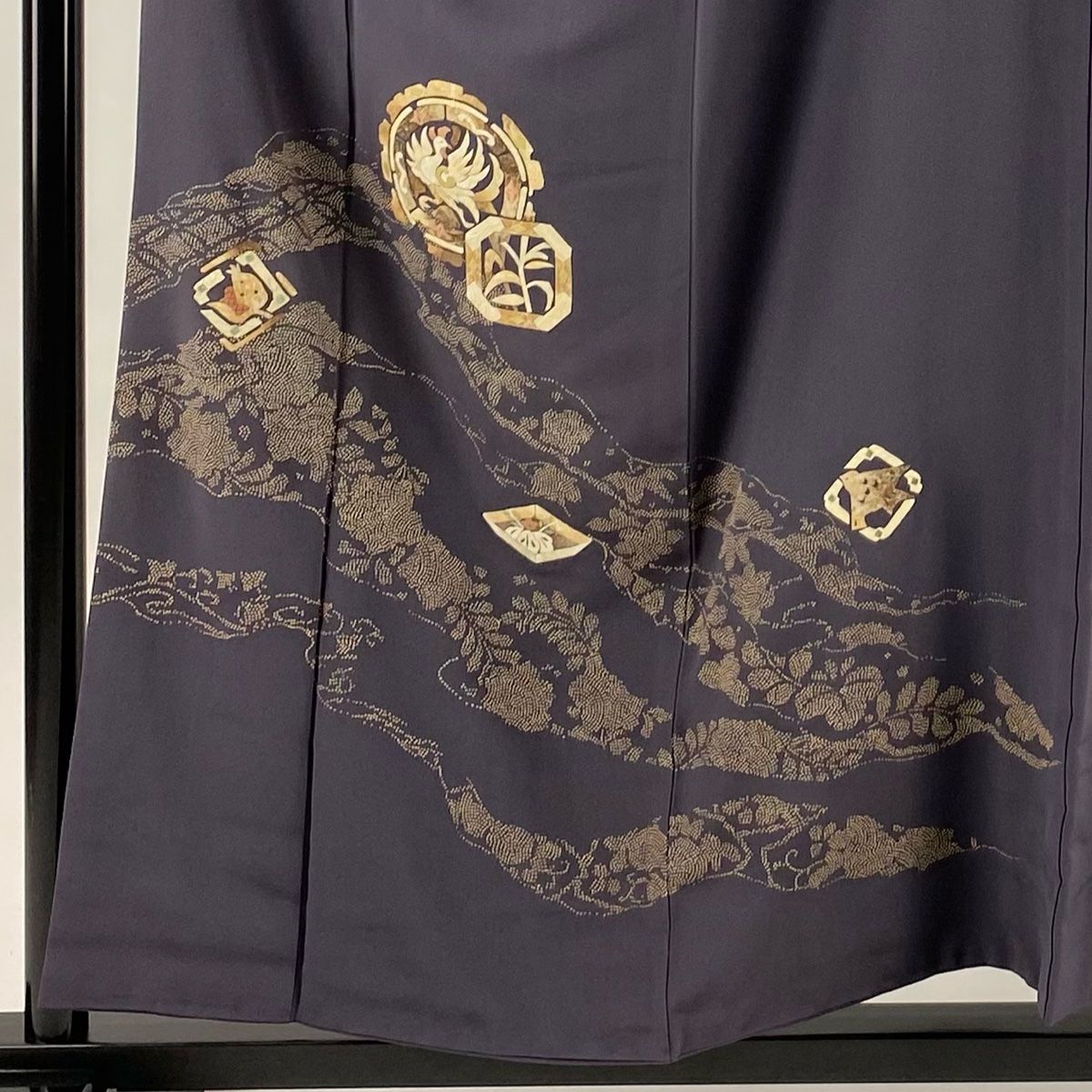付下げ 身丈158 cm 裄丈64 5 M 袷 田尾笛秋 蓑虫工芸 落款 鳥 草花 灰紫 正絹 一つ紋