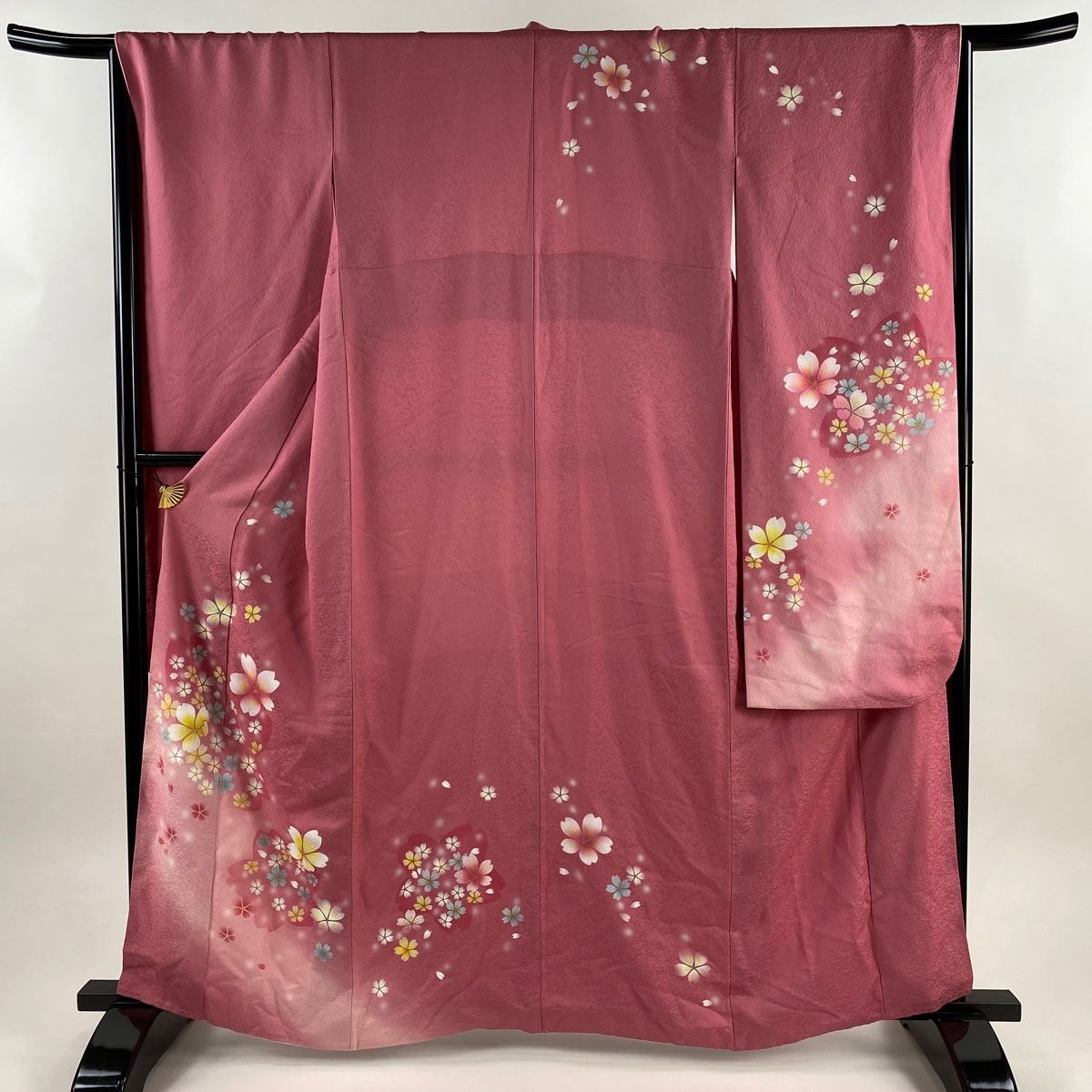 振袖 身丈162 cm 裄丈66 M 袷 花柄 銀通し ぼかし ピンク 正絹