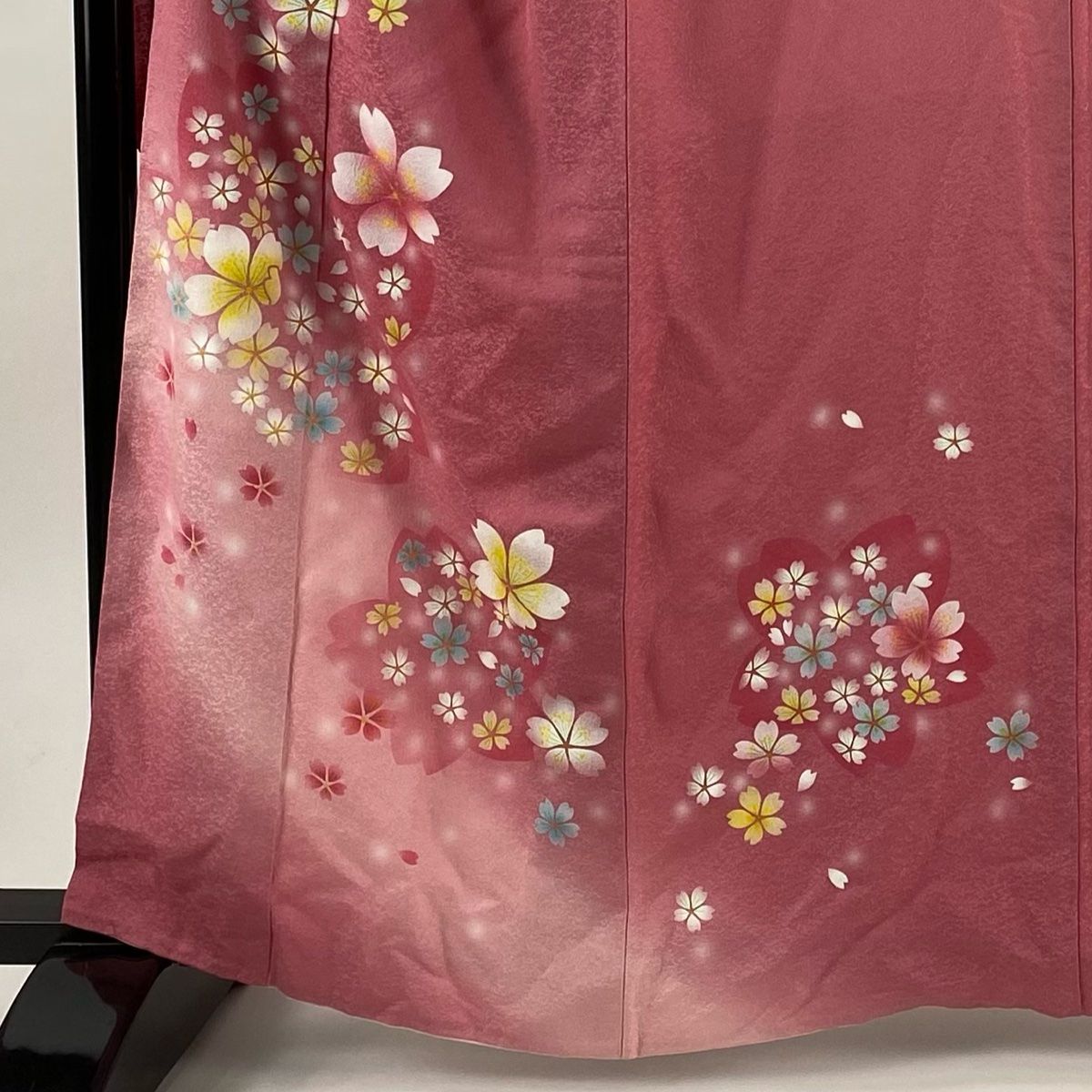振袖 身丈162 cm 裄丈66 M 袷 花柄 銀通し ぼかし ピンク 正絹