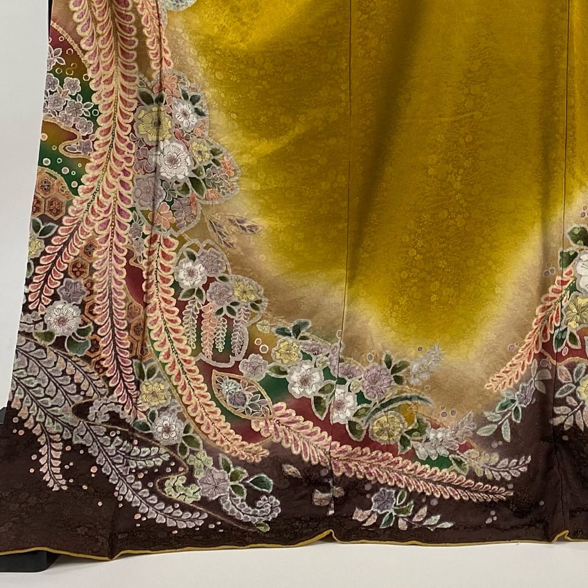 振袖 身丈174 5 cm 裄丈71 L 袷 辻が花 桜 金通し ぼかし からし色 正絹