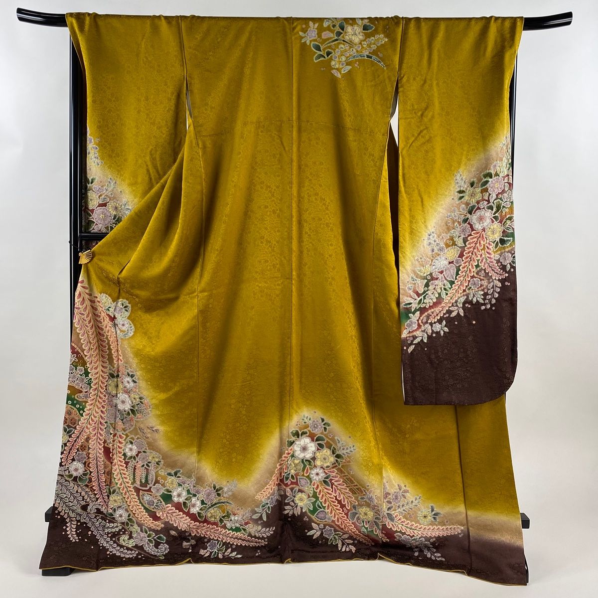 振袖 身丈174 5 cm 裄丈71 L 袷 辻が花 桜 金通し ぼかし からし色 正絹