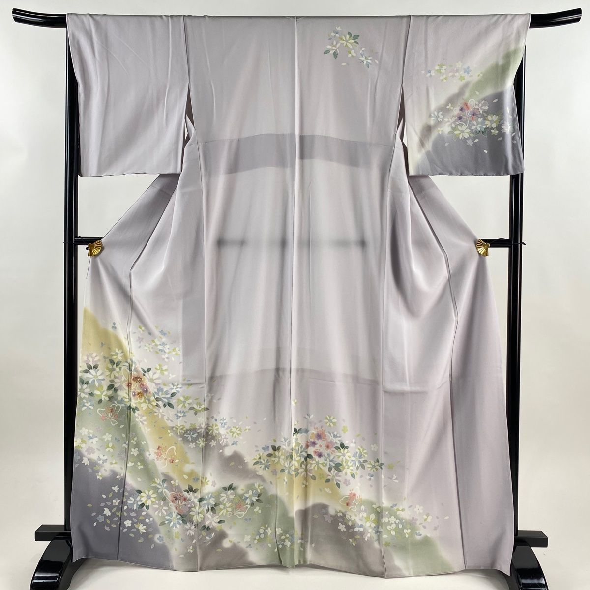 訪問着 身丈167 cm 裄丈68 L 袷 草花 雪輪 金糸 ぼかし 薄紫 正絹