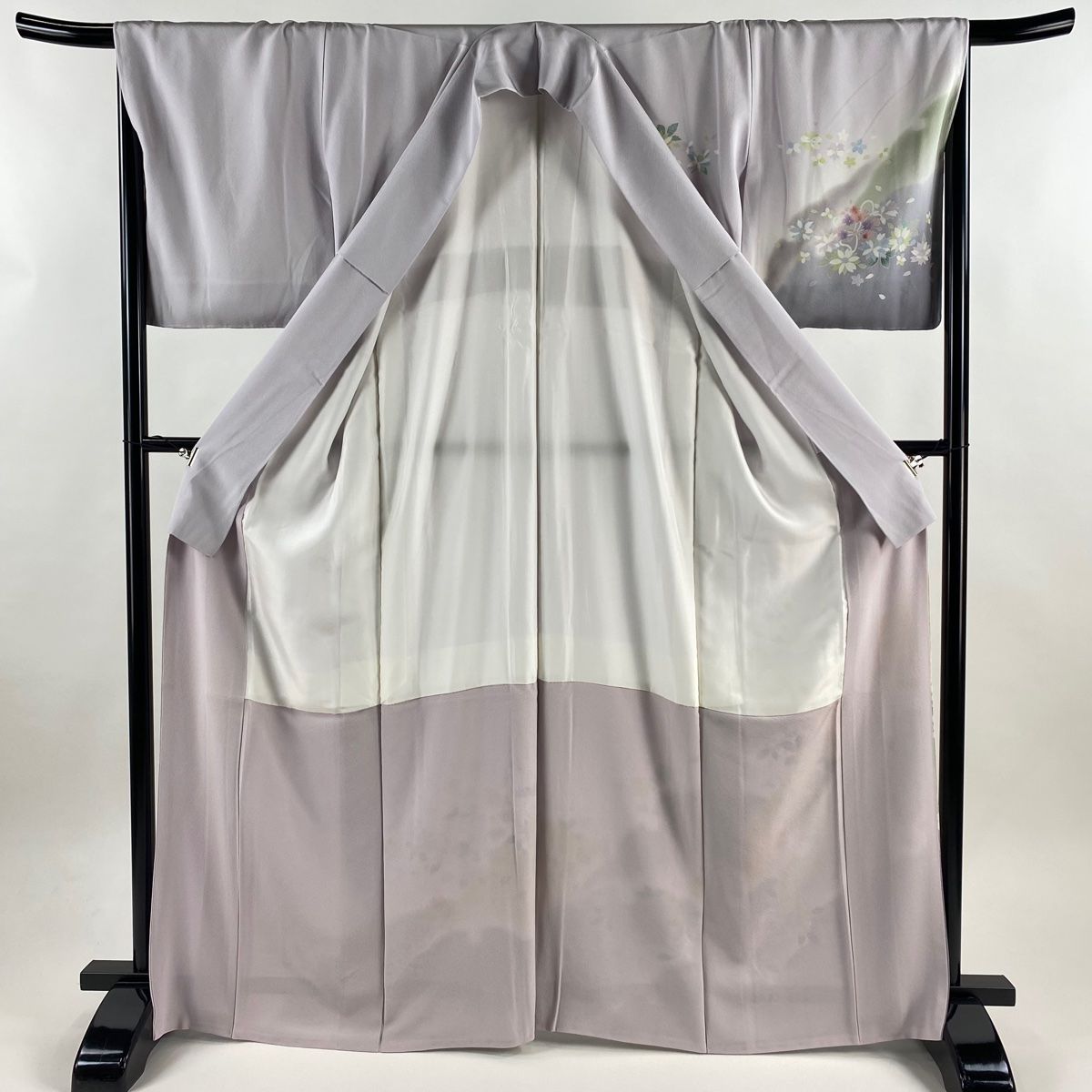  訪問着 身丈167 cm 裄丈68 L 袷 草花 雪輪 金糸 ぼかし 薄紫 正絹 訪問着 付け下げ 着物