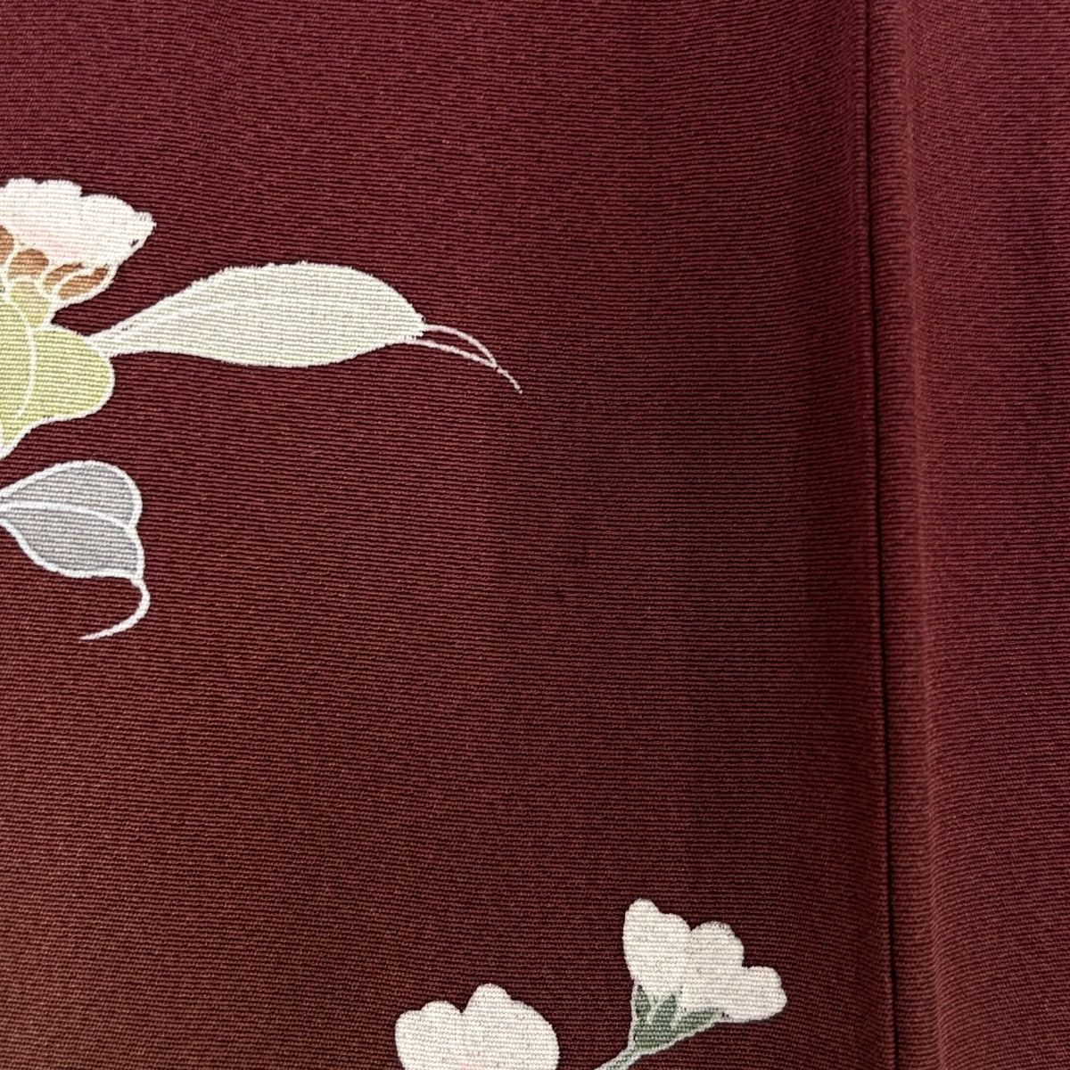  付下げ 身丈162 5 cm 裄丈67 M 袷 岡山武子 落款 枝花 草花 金彩 ぼかし えんじ色 正絹 訪問着 付け下げ 着物
