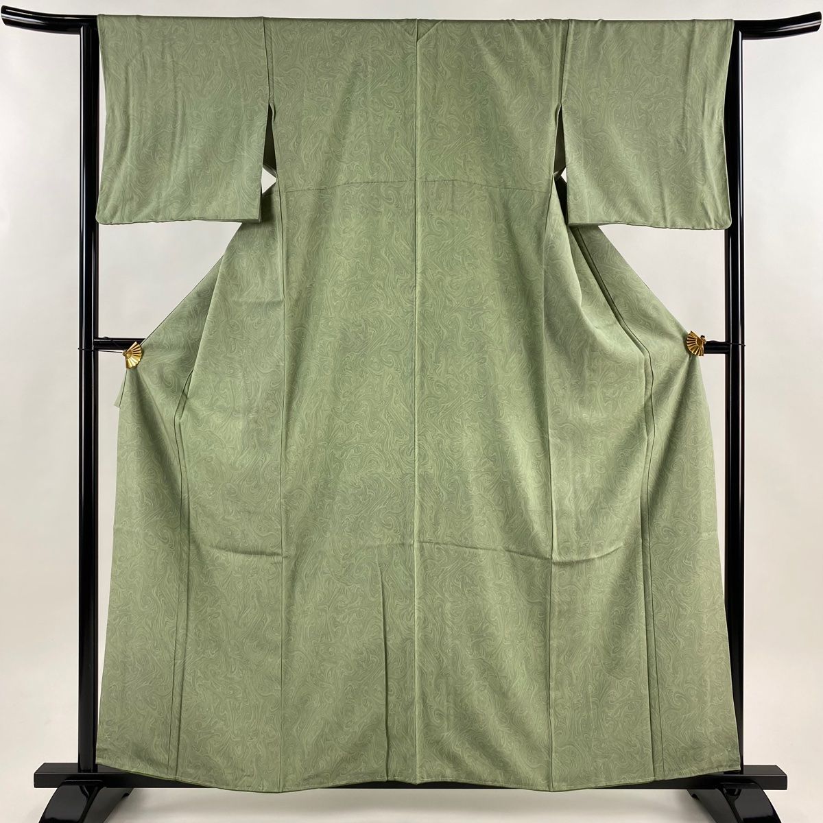 小紋 身丈160 cm 裄丈64 M 袷 墨流し よもぎ色 正絹