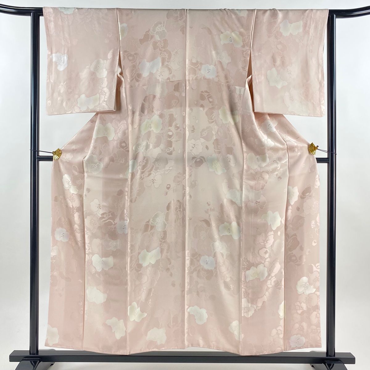 小紋 身丈156 cm 裄丈63 S 袷 胡蝶蘭 地紋 銀彩 ぼかし 薄ピンク 正絹