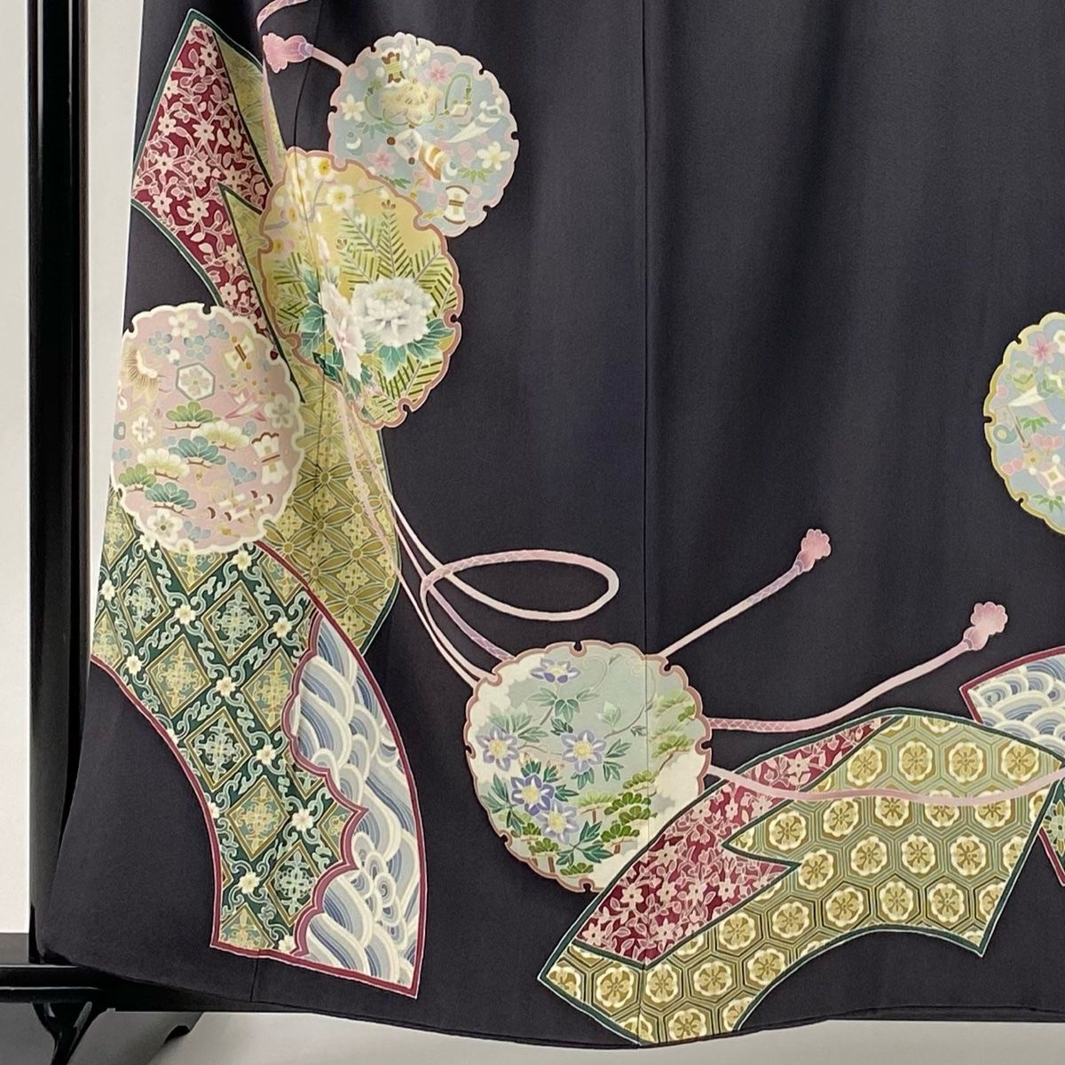 色留袖 身丈159 cm 裄丈65 M 袷 落款 雪輪 牡丹 黒灰 正絹 一つ紋