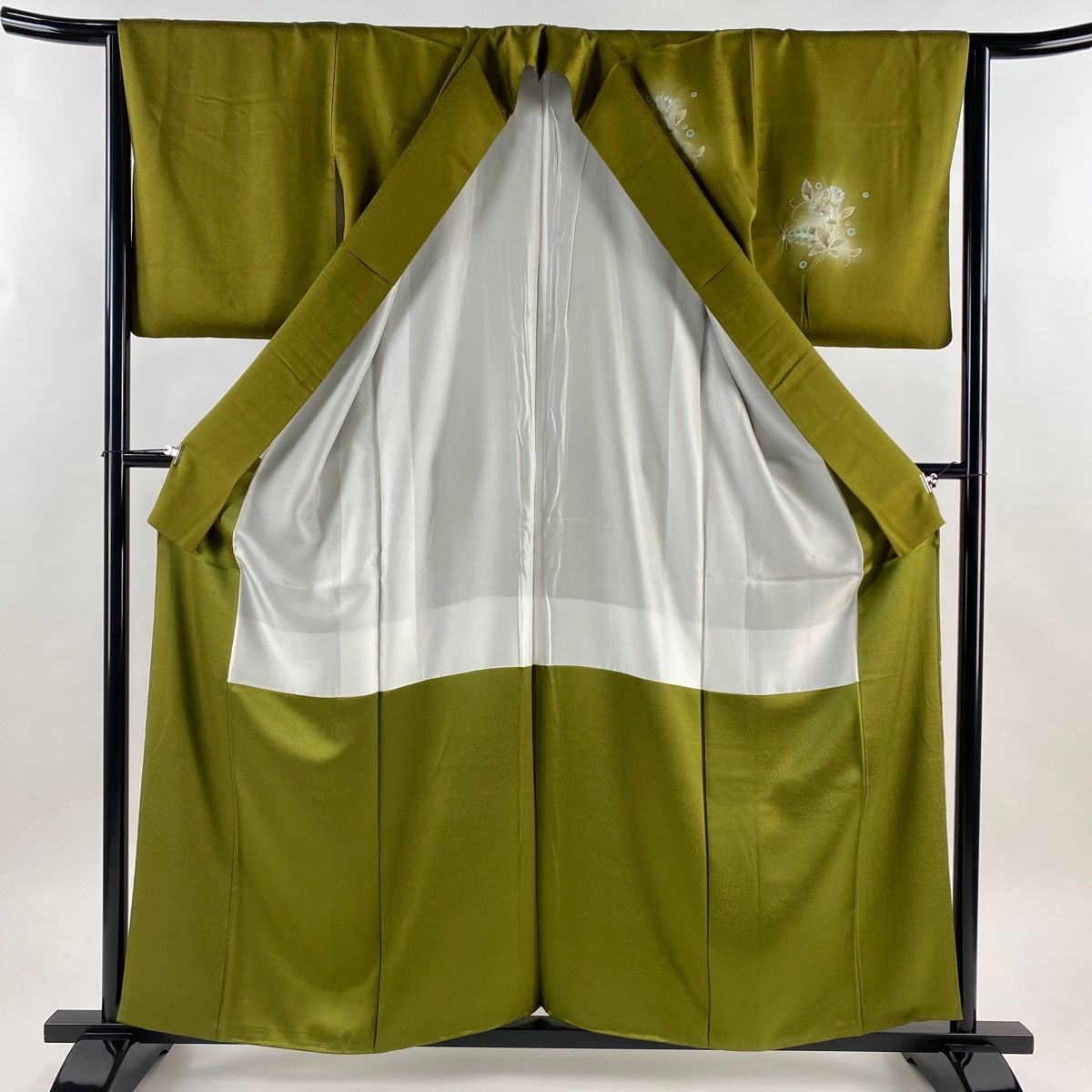  付下げ 身丈159.5 cm 裄丈64.5 M 袷 辻が花柄 霞 ぼかし 鶯色 正絹 訪問着 付け下げ 着物