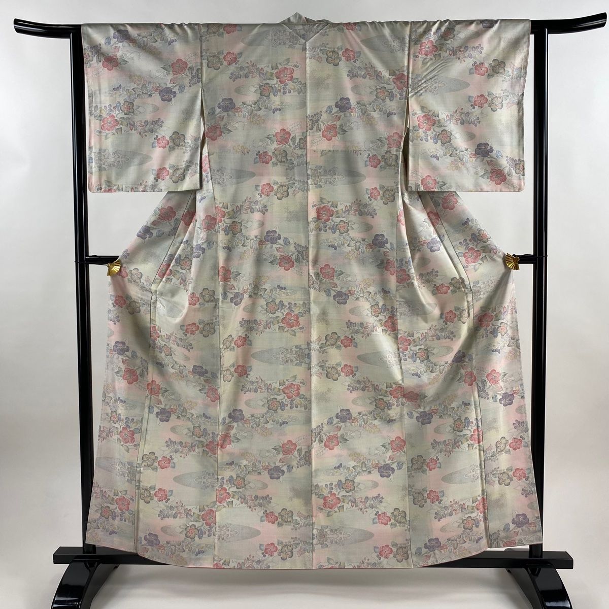 紬 身丈162 5 cm 裄丈63 S 袷 椿 霞 クリーム 正絹