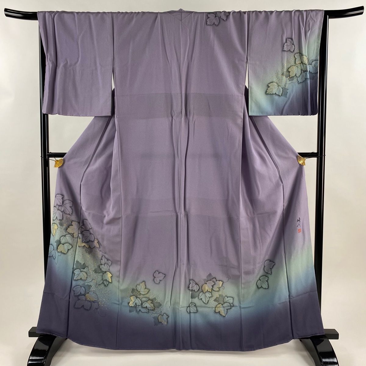 付下げ 身丈163.5 cm 裄丈67 M 袷 丹下雄介 やまと 落款 蔦 霞 金糸 金彩 薄紫 正絹