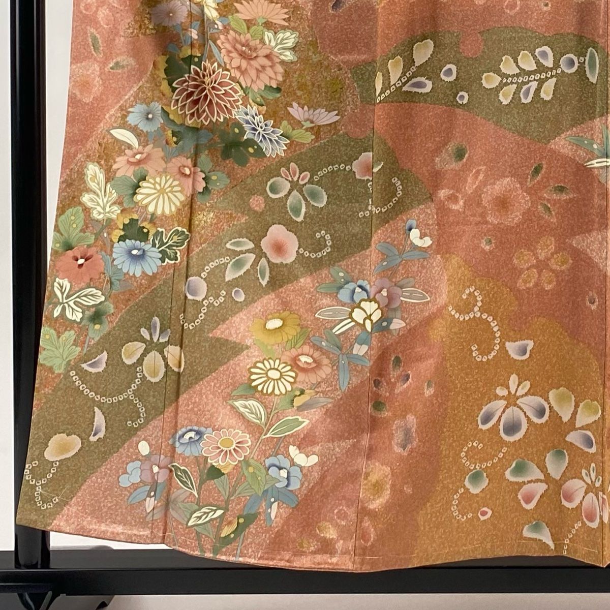 訪問着 身丈156 5 cm 裄丈66 M 袷 菊 梅 金彩 サーモンピンク 正絹