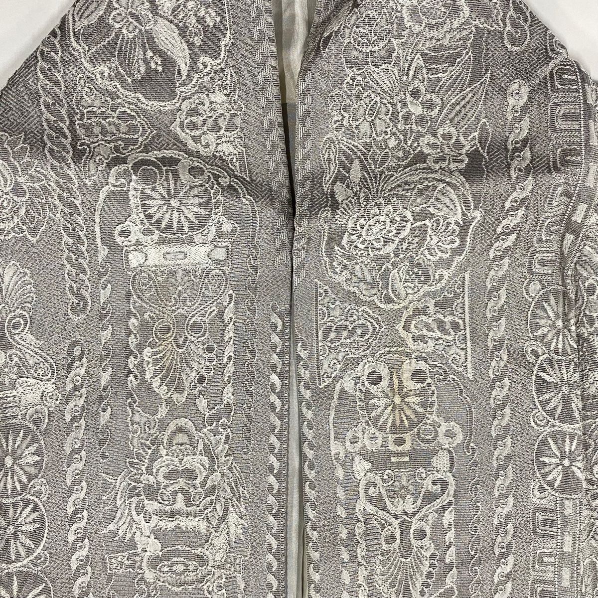  小紋 身丈156 cm 裄丈63 5 S 袷 草花 幾何学模様 紋意匠 灰色 正絹 小紋 着物