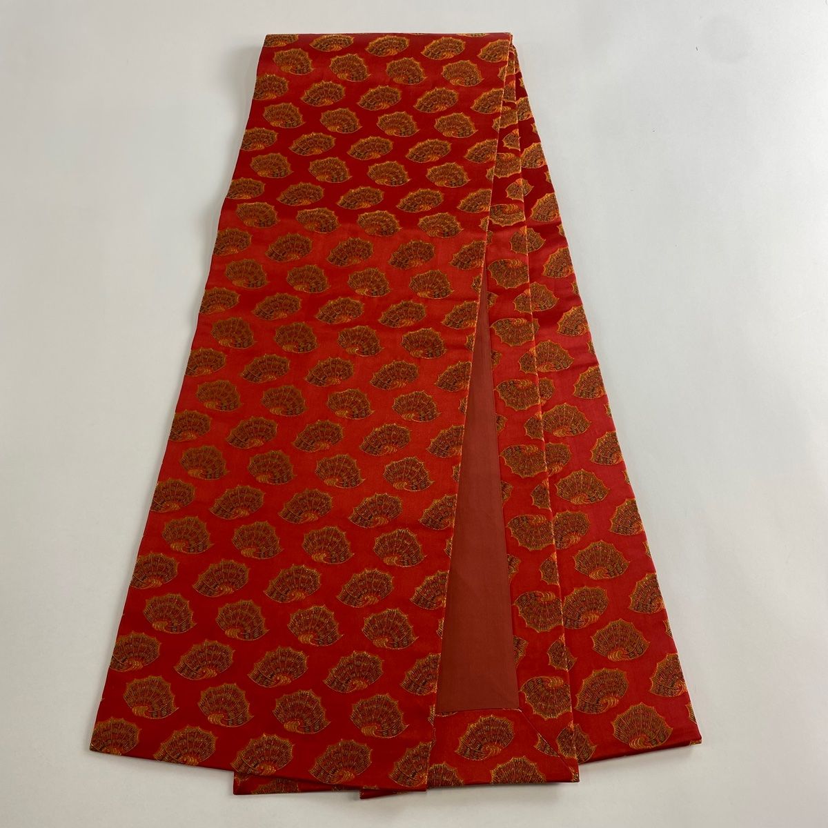  開き名古屋帯 龍村美術織物 彩貝 金糸 赤 正絹 名古屋帯 帯