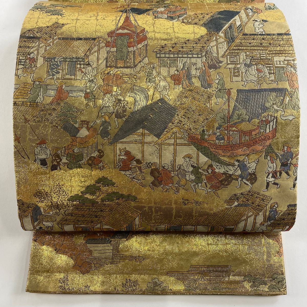 丸帯 風景 人物 箔 金色 全通 正絹