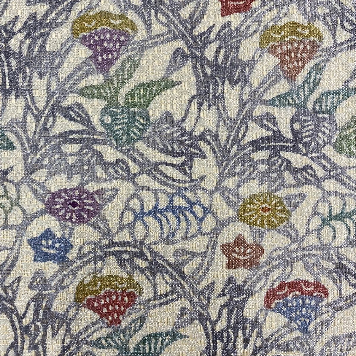 名古屋帯 草花 桔梗 箔 クリーム 正絹