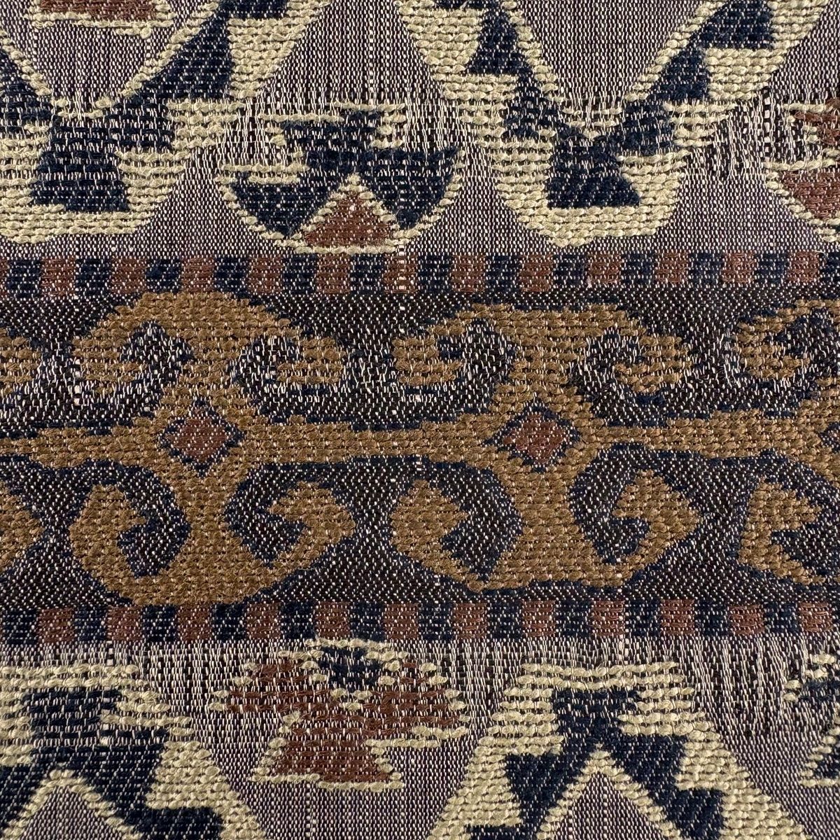 名古屋帯 秀品 段縞 幾何学模様 焦茶色 正絹