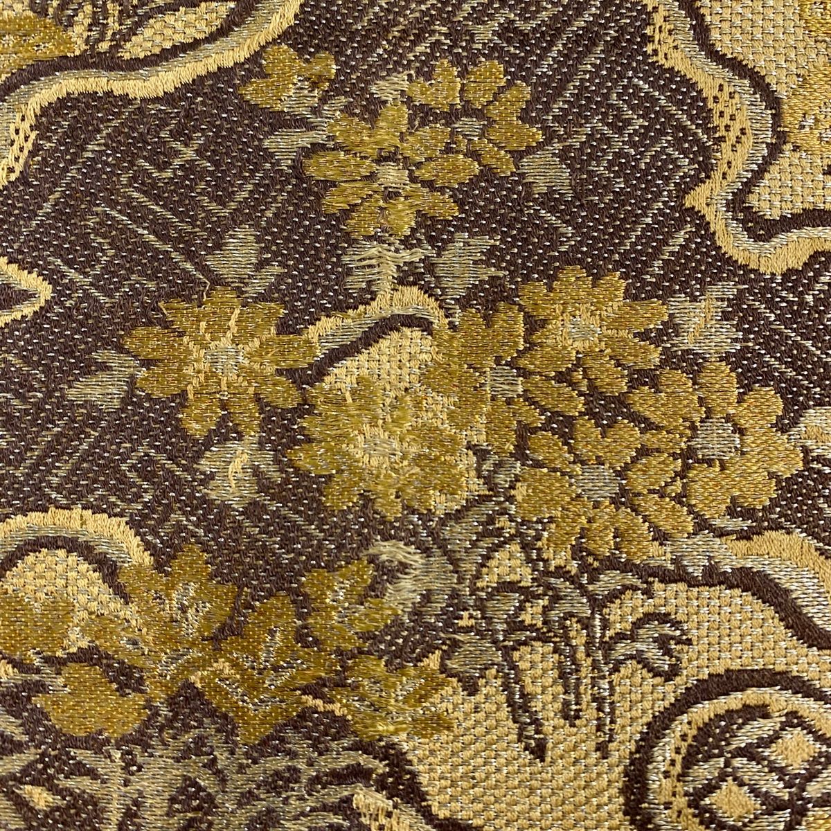 袋名古屋帯 秀品 秋草 箔 薄茶色 正絹