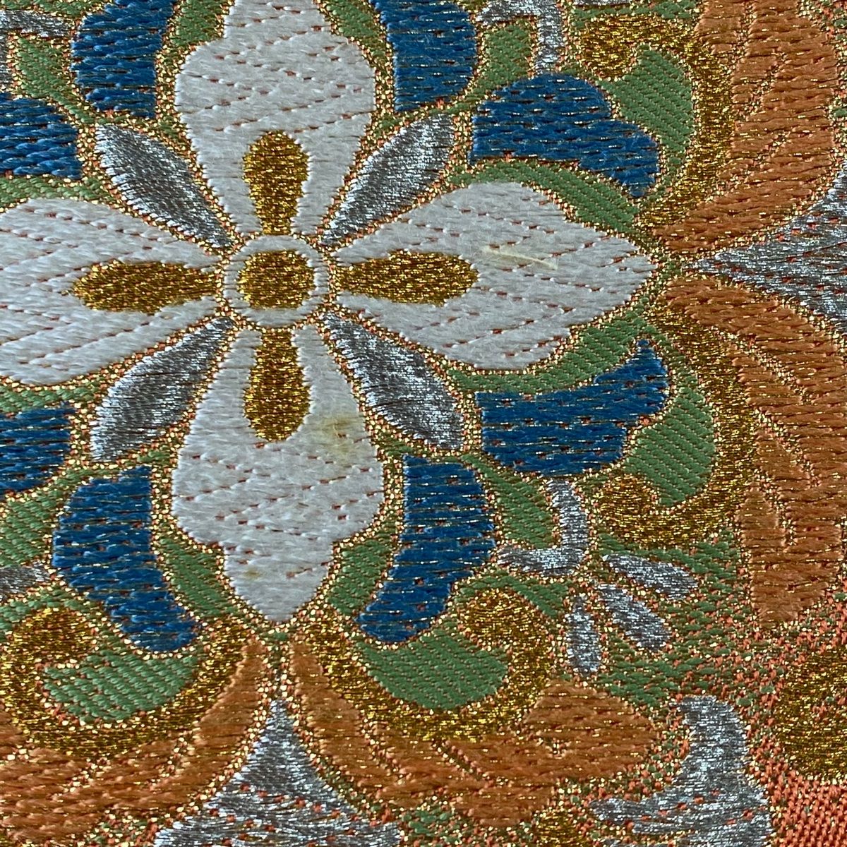 美品】 袋帯 秀品 川島織物 落款 華文 花菱 金銀糸 刺繍 オレンジ 六通