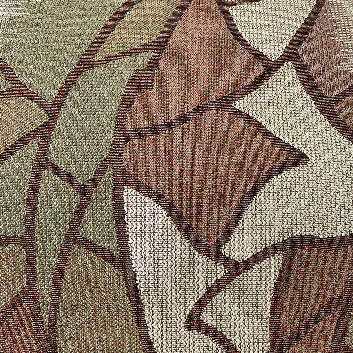 袋帯 秀品 幾何学模様 金通し 灰緑 全通 正絹